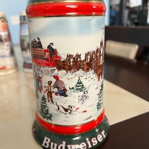 Budweiser Festive Holiday Stein with Red and Green Highlights